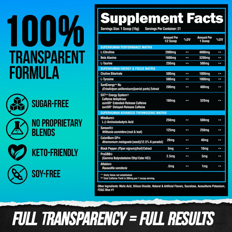 ALPHA LION Superhuman Burn 2-in-1 Metabolism Booster Pre Workout, Weight Loss Supplement, Appetite Suppressant, Fat Loss Support, Energy & Focus Powder (21 Servings, Blue Gummy Bear Flavor) Smurf Juice - BeesActive Australia