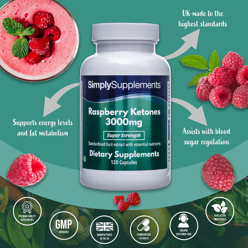 Raspberry Ketones 3000mg 120 Capsules | Vegan & Vegetarian Friendly | Manufactured in The UK - BeesActive Australia