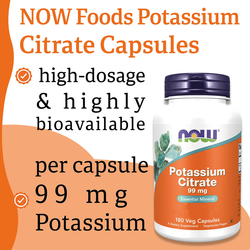 Now Foods, Potassium Citrate, 99mg, 180 Vegan Capsules, Lab-Tested, Potassium, Minerals, Gluten Free, Soy Free, Vegetarian - BeesActive Australia