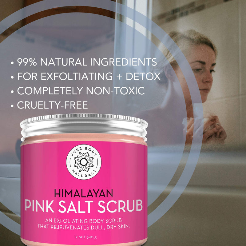 Pure Body Naturals Himalayan Salt Scrub, 12 ounces | Natural Face, Body, Hand, Foot and Skin Exfoliator | Facial Exfoliating Pink Salt with Sweet Almond Oil, Jojoba Oil, Vitamin E, and Aloe Vera - BeesActive Australia