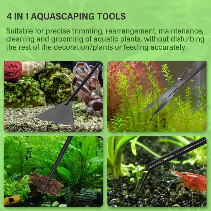 Simple Deluxe Aquarium Aquascape Tools Kit, 4 in 1 Anti-Rust Aquatic Plant Aquascaping Tool Stainless Steel Tweezers Scissors Spatula Set for Aquarium Tank Clean, Fish Tank, Bonsai, Algae Scrapers 4 in 1 Kit - BeesActive Australia