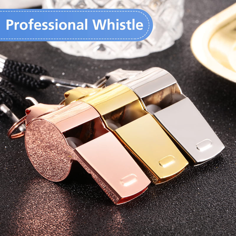 Meooeck 24 Pieces Stainless Steel Sports Whistles Loud Metal Whistle with Lanyards Metal Loud Whistle for Referees Coaches Officials Police Football Basketball Soccer Hockey, 3 Colors - BeesActive Australia