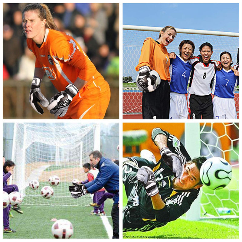 Brace Master Goalie Gloves for Youth & Adult, Goalkeeper Gloves Kids with Finger Support, Soccer Gloves for Men and Women, Junior Keeper Football Gloves for Training and Match 9 Black-White - BeesActive Australia