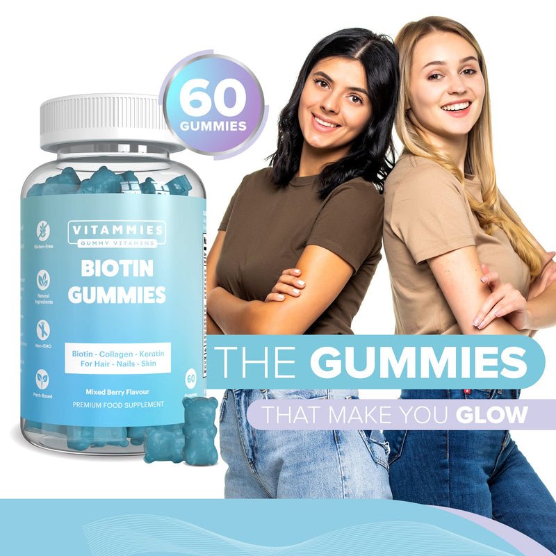 Vitammies Biotin Gummies 5000mcg for Hair, Skin, and Nails | Multivitamin for Women with Biotin, Keratin & Fish Collagen | Non Vegan | Anti-Aging | Gluten-Free | Plant-Based (60 Gummies) - BeesActive Australia