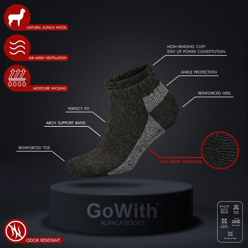 GoWith Alpaca Wool Hiking Socks for Men & Women Cushioned Terry Interior Warm Socks Thermal Thick Merino Blend Camping Socks Medium Brown/Ecru - 1 Pair (Model: 6007) - BeesActive Australia