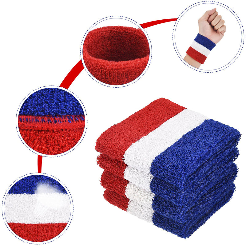 9 Pieces Striped Sweatbands Set, Includes 3 Pieces Sports Headband and 6 Pieces Wristbands Sweatbands Colorful Cotton Striped Sweatband Set for Men and Women (Red White and Blue Set 3, 9 Pieces) - BeesActive Australia