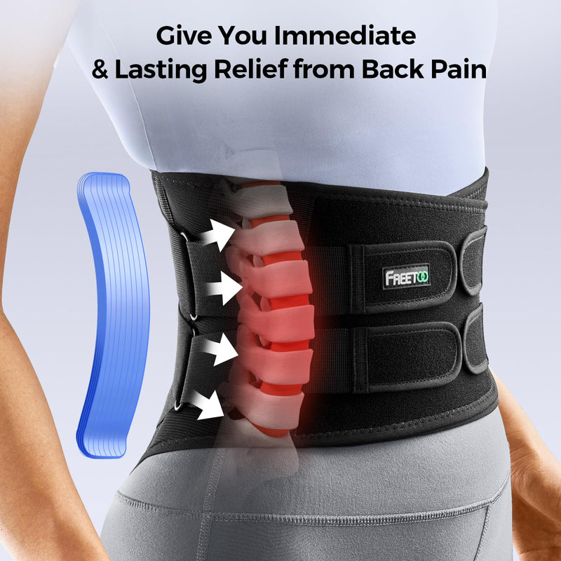 FREETOO Back Brace for Men Lower Back Pain with 7 Metal Stays, for Sciatica, Herniated Disc, Scoliosis and More Pain Relief! Breathable Back Support Belt for Women Work with Soft Pad, Lightweight Lumbar Support for Dairly Activity L(Waist:39"-45") Black - BeesActive Australia