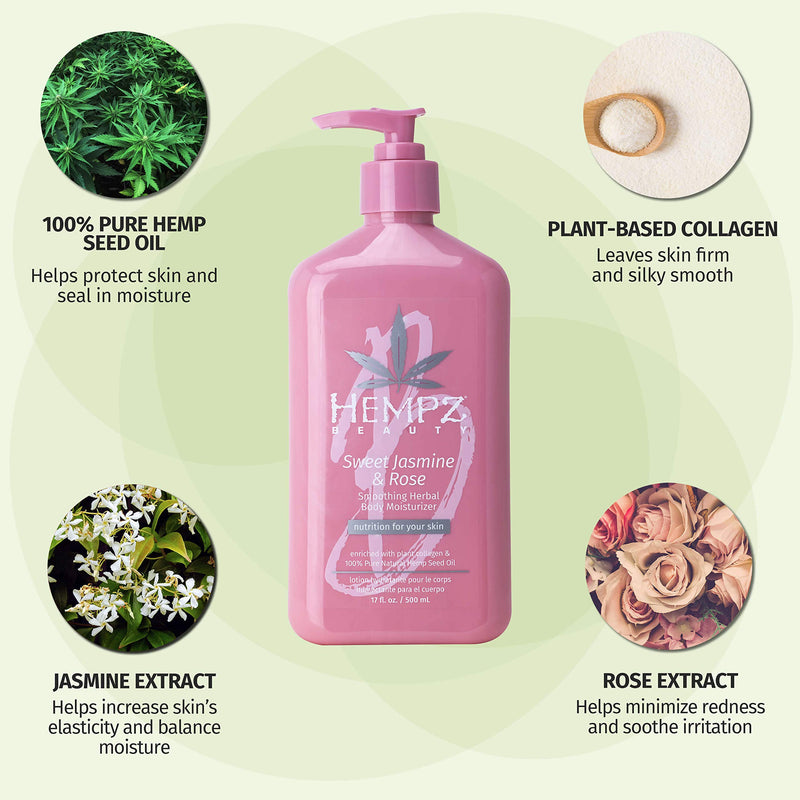 Hempz Sweet Jasmine & Rose Herbal Body Moisturizer for Women, 17 Fl. oz. - Moisturizing Body Lotion with 100% Pure Hemp Seed Oil, Collagen, Shea Butter - Hydrating Vegan Lotion for Dry Skin 17 Fl Oz - BeesActive Australia