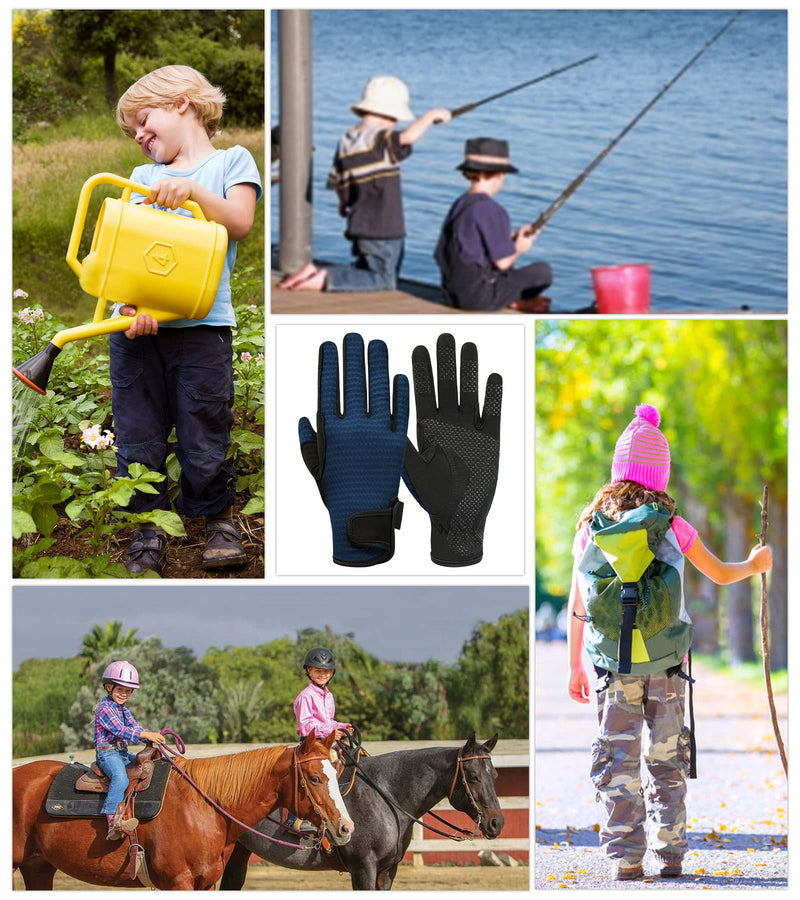 Kids Horse Riding Gloves Equestrian Anti Slip Children Horseback Bike Gardening Fishing Cycling Outdoor Activities Riding Gloves Girls Boys Youth Navy Non-slip Silicone XL (Age 12-14) - BeesActive Australia