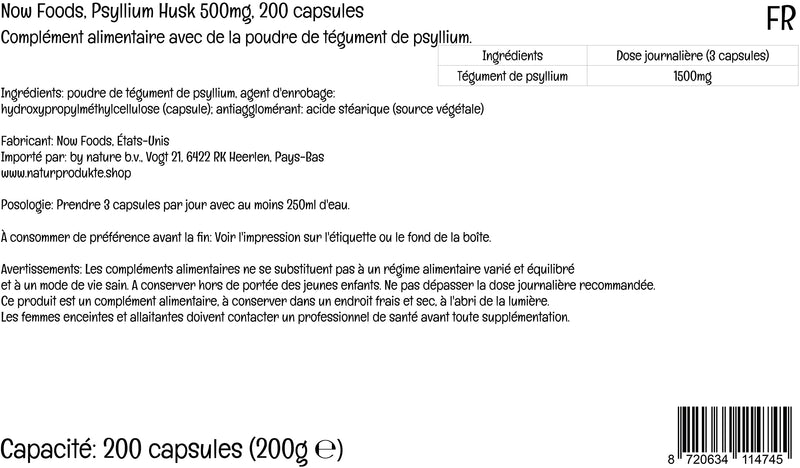 Now Foods, Psyllium Husks, 500mg, 200 Vegan Capsules, Lab-Tested, SOYA Free, Gluten Free, Vegetarian, Non-GMO - BeesActive Australia