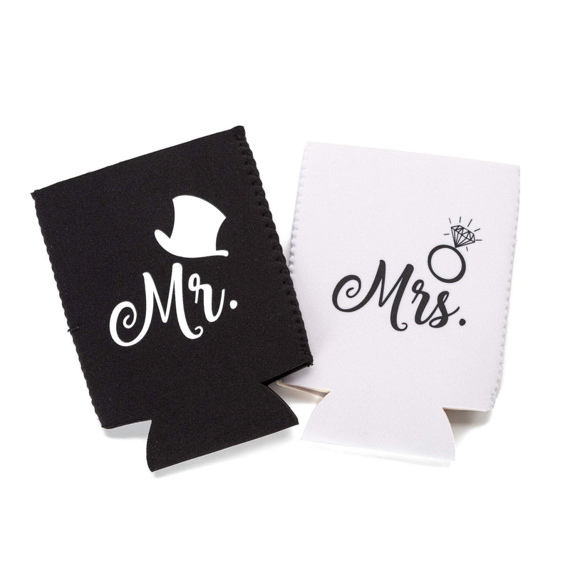 Mr. and Mrs. Can Coolers, Set of 2, 1 White and 1 Black Beer Can Coolies, Cute Wedding Gifts, Novelty Can Cooler, Perfect Engagement or Anniversary Gift, Bridal Shower Gift - BeesActive Australia