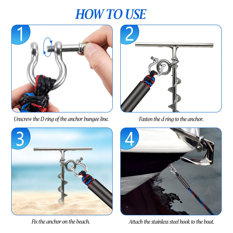 Boat Anchor Bungee Dock Line - PWC Buddy Rope Stretches 14-27ft for Jet Ski, Kayak, Quick Docking with Stainless Steel Clip, Built-in Snubber - BeesActive Australia