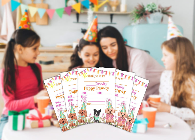 Birthday Party Invitation Cards for Kids, Party Invites, Cards for Girls Boys, Party Celebration for Teens, Pet Doggy Dogs Puppy Pawty Cards, Personalized 20 Cards With Envelopes (IN024) - BeesActive Australia