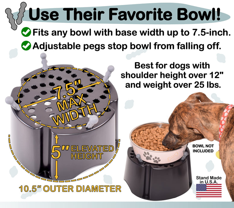 PegSet My Bowl Stand | 5” Elevated Stand for Any Dog Bowl up to 7.5” Width, Lift Your Pet’s Food or Water, Reduces Joint Strain, Sturdy and Durable, Washable and Stackable, Adjustable Raised Feeder 5" Height, for Bowl up to 7.5" Base Width Black - BeesActive Australia