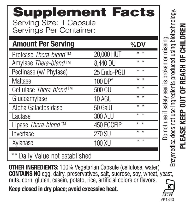 ENZYMEDICA - Digest Basic (180 Capsules) | Digestive Enzymes Supplements | Digestive Enzymes Blend for Sensitive Stomachs, Nutrient Supplements, Gut Health Supplement, Easy Digest, Vegan, Dairy Free 180 Count (Pack of 1) - BeesActive Australia