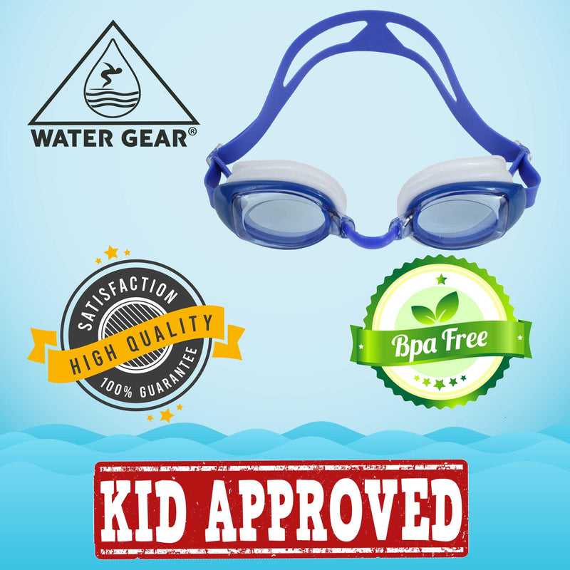 Water Gear Minnow Swim Goggles Anti-Fog Junior fit for Competition - Clear with Blue Strap - BeesActive Australia