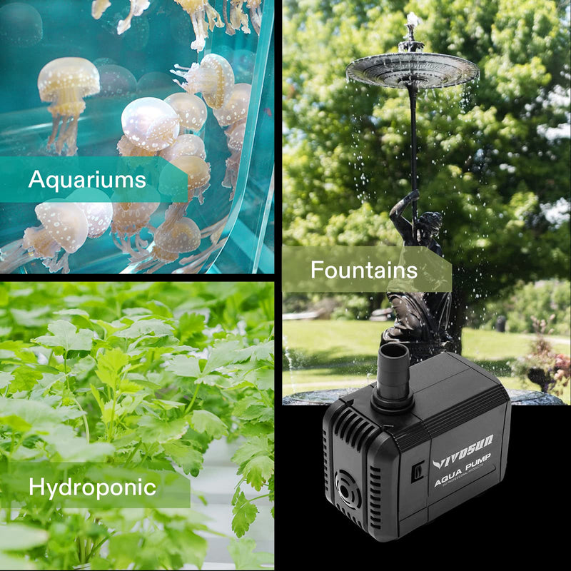 VIVOSUN 2-pack 210GPH Submersible Pump(800L/H, 8W), Ultra Quiet Water Pump with 3.3ft High Lift, Fountain Pump with 5ft Power Cord, 2 Nozzles for Fish Tank, Pond, Aquarium, Statuary, Hydroponics - BeesActive Australia