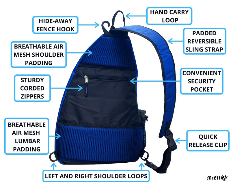 McEtt Pickleball Sling Bag – Adjustable Crossbody Backpack for Women and Men – Stores Pickleballs, Paddles, Water Bottle, Personal Items and Travel Gear Navy Blue - BeesActive Australia