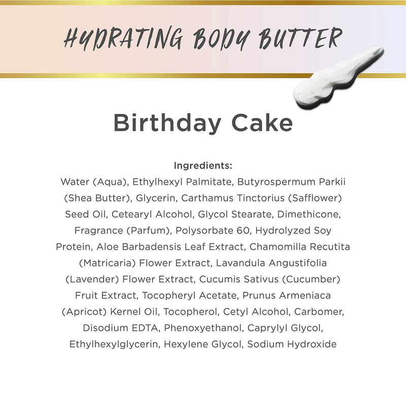 LALICIOUS Birthday Cake Shimmering Body Butter - Hydrating Body & Skin Moisturizing Cream with Whipped Shea Butter, Vitamin E, Cucumber Extract & Apricot Oil - No Parabens (8 Ounces) 8 Ounce (Pack of 1) - BeesActive Australia