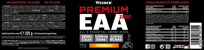 (New!) WEIDER Premium EAA Zero Powder 325 g (25 Servings), Tropical, All 9 Essential Amino Acids,31571 - BeesActive Australia