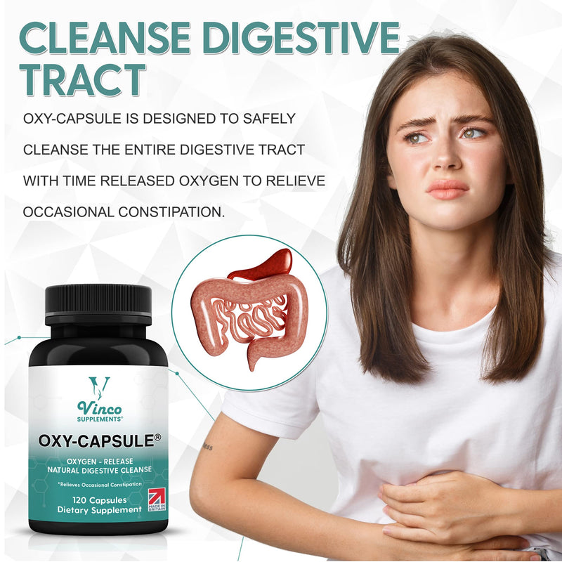 Vinco Supplements Oxy-Capsule Magnesium Compound - Vegan Oxygen Powder Natural Colon Cleanser - Gas Relief, Bloating Relief, Constipation Relief - Intestinal Cleanser for Adults - 120 Count - BeesActive Australia