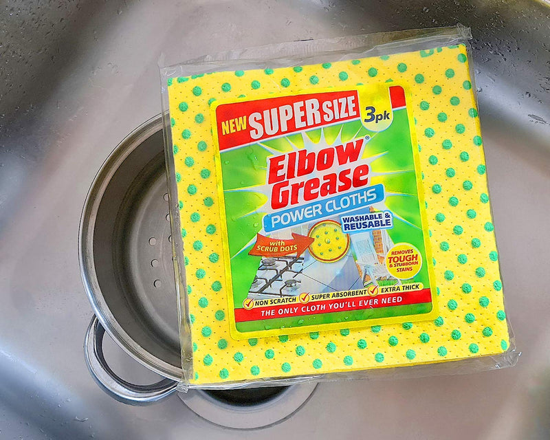 Elbow Grease Power Cloths with Scrub Dots Reusable Washable Extra Large Pack of 3, Yellow - BeesActive Australia