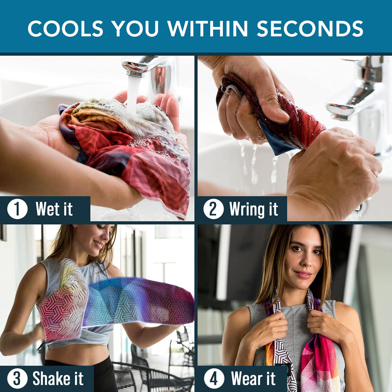Cooling Towels for Neck and Face (12” x 40”) - Perfect for Golf, Hiking, Outdoor Sport, Workout and Hot Weather - Stay Cool with Youphoria’s Microfiber Cooling Neck Wraps - Fractal - BeesActive Australia