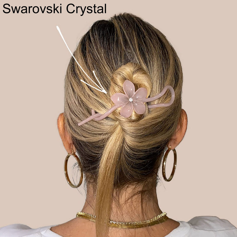 Camila Paris CP2411 French Hair Barrette Pin Clips for Girls, Flower, Beige, No Metal Parts, Strong Hold Grip Hair Clips for Women, No Slip and Durable Styling Girls Hair Accessories, Made in France - BeesActive Australia