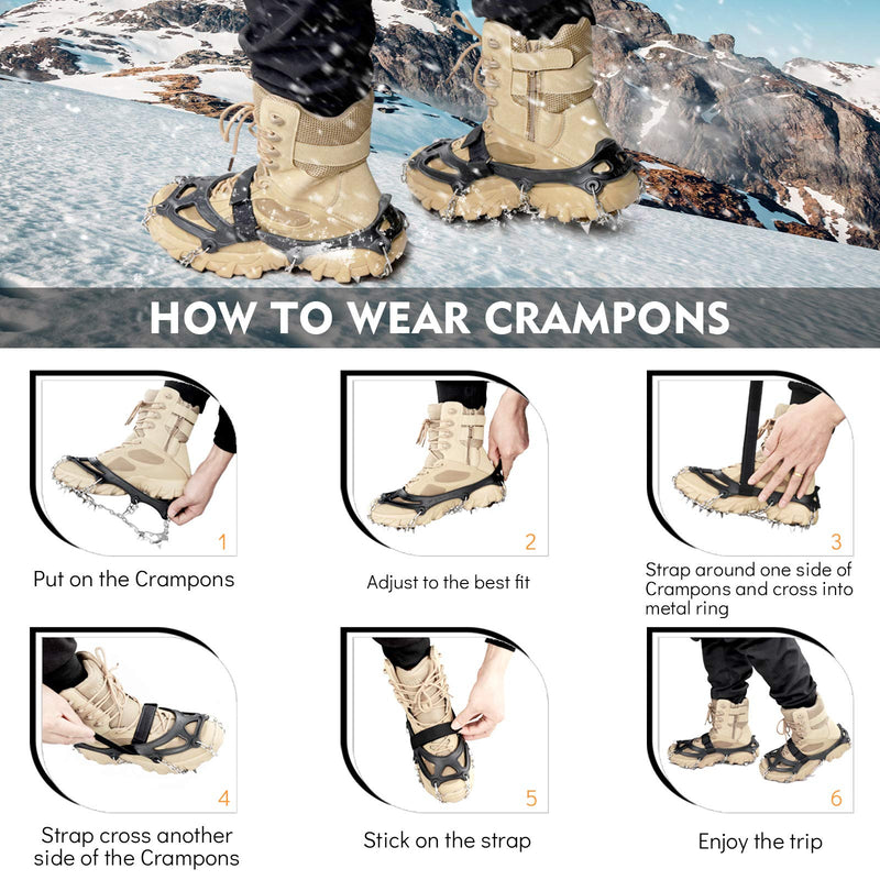 SHEEFLY Crampons Ice Cleats Traction,19 Spikes Snow Grips Ice Grippers Traction Anti-Slip Stainless Steel Spikes for Shoes and Boot，Microspikes for Running,Hiking，Climbing,Fishing,Running Black Medium(US:5-8) - BeesActive Australia