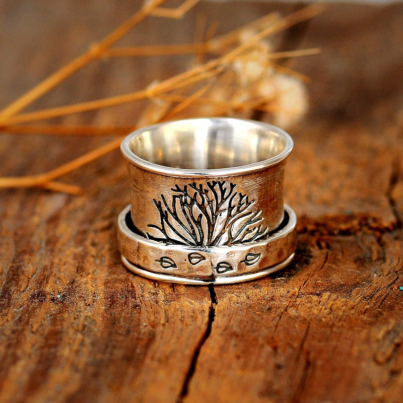 Boho-Magic 925 Sterling Silver Spinner Ring for Women Fidget Anxiety Relief Ring Band Tree of Life 6 - BeesActive Australia