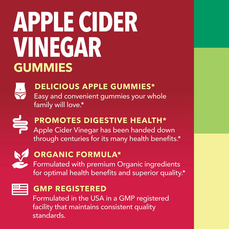 Organic Apple Cider Vinegar Gummies with The Mother | Metabolism Control & Detox to Boost Digestion | 60 Vegan & Non-GMO ACV Gummies | Tasty Natural Apple Flavor 60 Count (Pack of 1) - BeesActive Australia