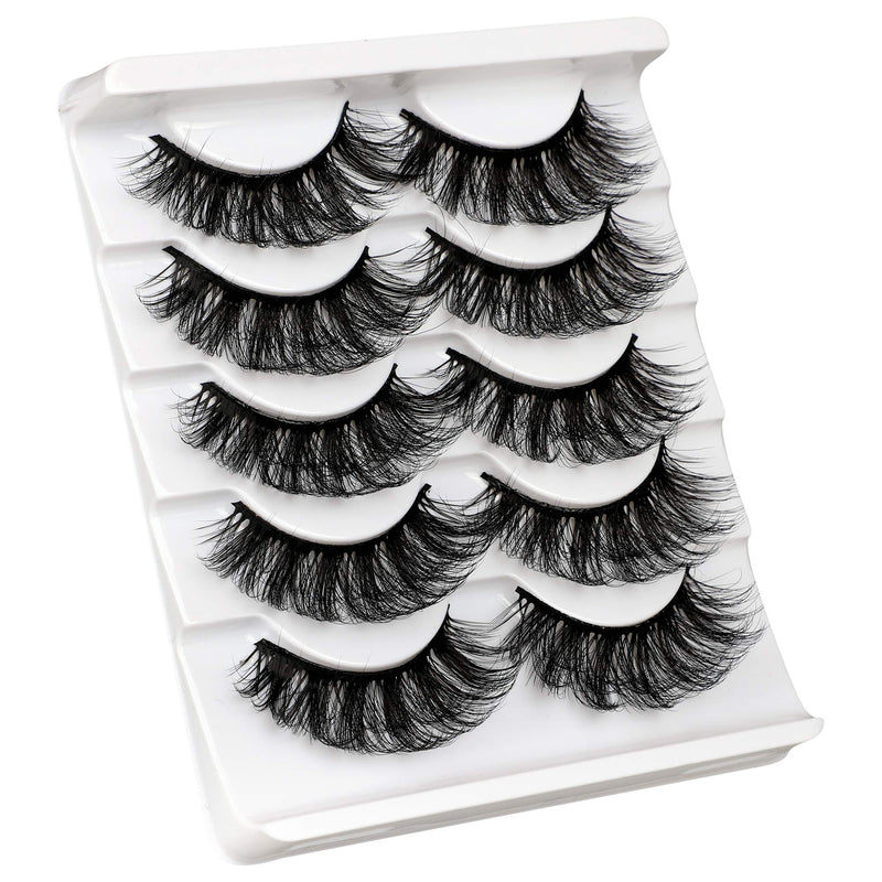 ALICROWN Mink Lashes Faux Wispy Natural Volume Lashes Pack 5D Fluffy Crossed False Eyelashes Full Handmade 5 Pairs Lashes A - BeesActive Australia