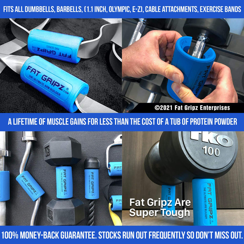 Fat Gripz Pro - The Simple Proven Way to Get Big Biceps & Forearms Fast (Winner of the Men’s Health Magazine Home Gym Award 2020) (2.25” Outer Diameter) NEW! Blue/Black - BeesActive Australia