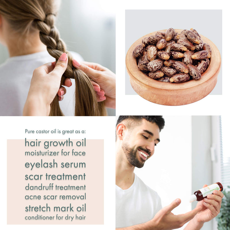 Castor Oil Pure Carrier Oil - Cold Pressed Organic Castrol Oil for Essential Oils Mixing Natural Skin Moisturizer Body & Face, Eyelash Caster Oil, Eyelashes Eyebrows Lash & Hair Growth Serum 4 oz - BeesActive Australia