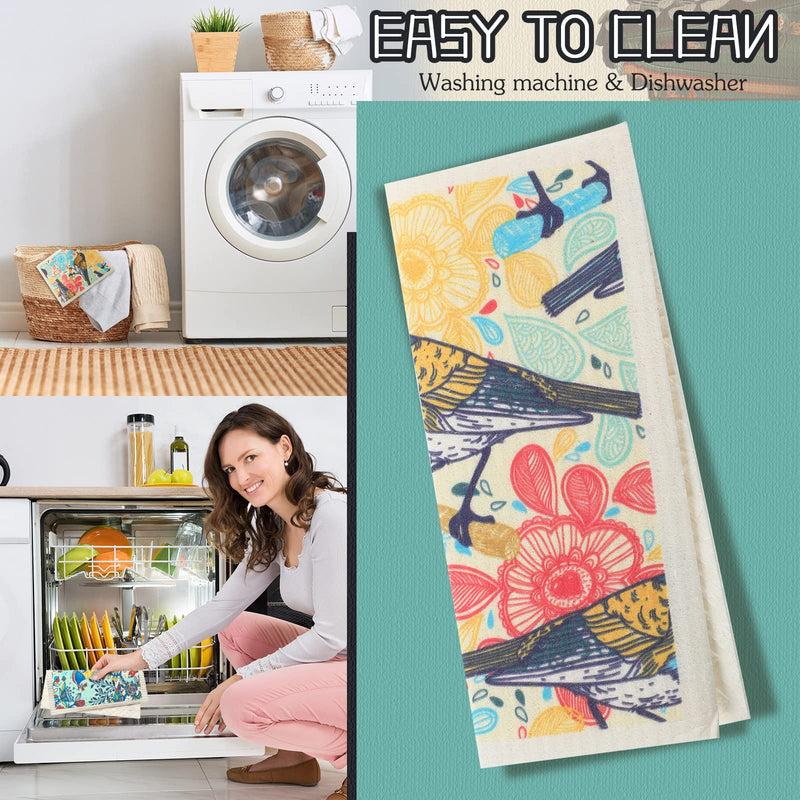 6 Pcs Swedish Dish Cloths Kitchen Towels Reusable Sponge Cleaning Wipes Absorbent Quick Drying Washable Decorative Tea Towels No Odor Bar Hand Towel (Bird) Bird - BeesActive Australia