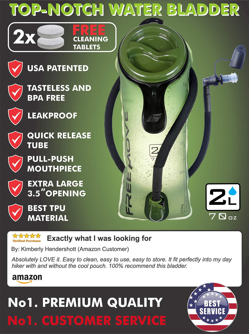 FREEMOVE 2L or 3L Hydration Bladder with a Cooler Bag, Keeps Drink Cool and Protects Bladder or Replacement Bite Valve, Leak Proof Water Reservoir, Tasteless TPU, Quick Release Tube and Shutoff Valve 2L Camo Green - BeesActive Australia