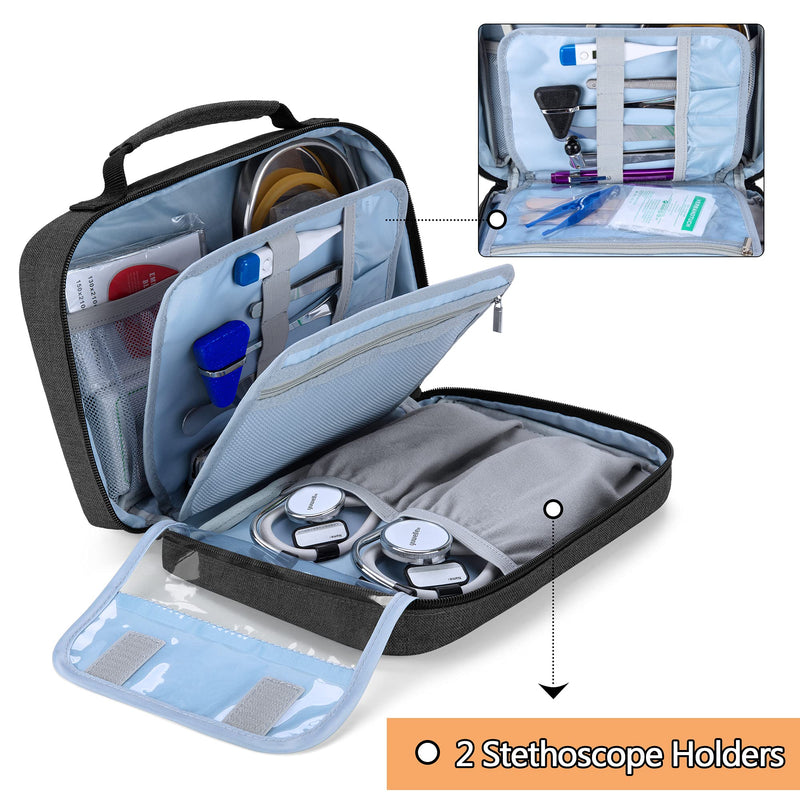 Damero Carrying Case for 2 Stethoscopes, Portable Stethoscope Case Compatible with 3M Littmann/ADC/Omron Stethoscope and Nurse Accessories, Black - BeesActive Australia