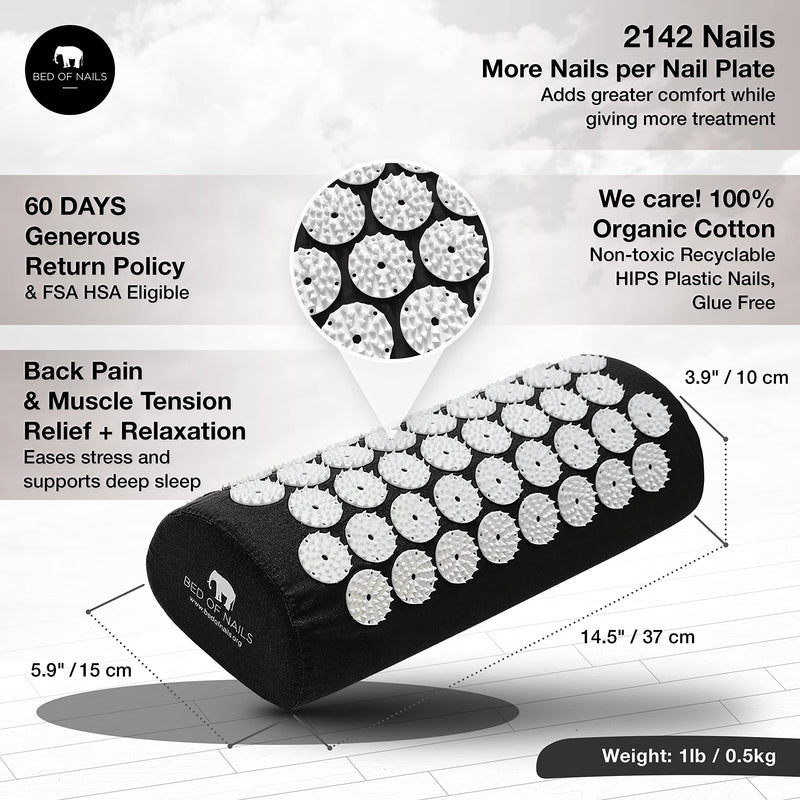 BED OF NAILS Original Acupressure Pillow � 2,142 Nails � Premium Acupuncture Bolster Massage Pillow for Neck and Shoulder Pain, Stress & Back Pain Relief � Carry Bag, 38 x 15 x 10 cm, Jet Black - BeesActive Australia