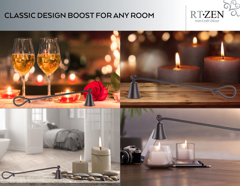 RTZEN Bell Candle Snuffer - Handcrafted Decorative Rustic Wrought Iron Candle Extinguisher Candlesnuffer with Long Handle - Unique Black Matte Farmhouse Decor Candle Accessories Gift Country Rustic - BeesActive Australia