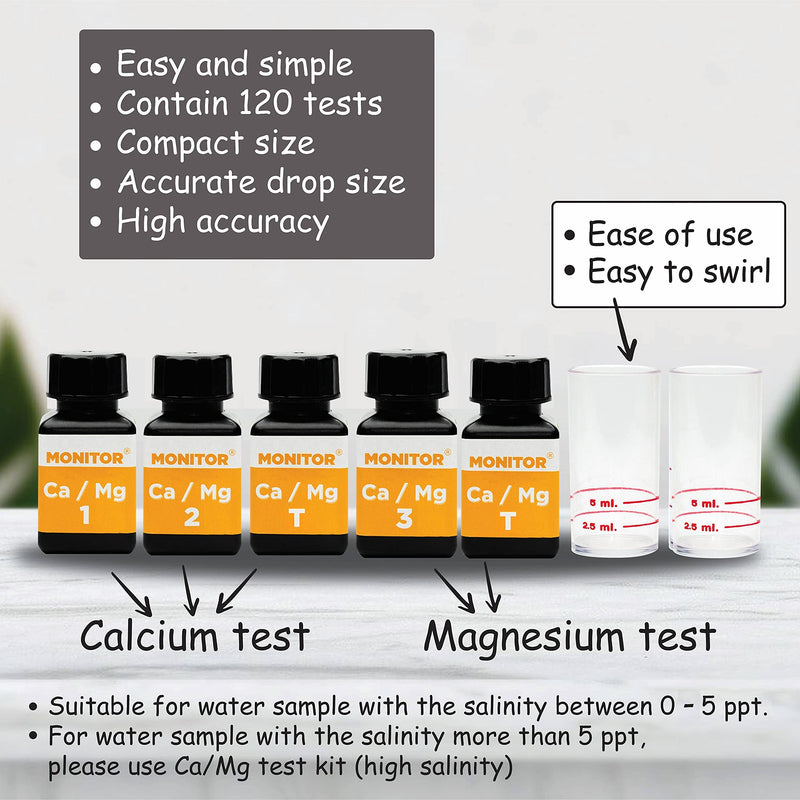 Monitor Calcium/Magnesium Low Salinity (0-5 PPT) Test KIT (120 Tests) - Monitor Aquarium and aquaculture Water Quality - BeesActive Australia