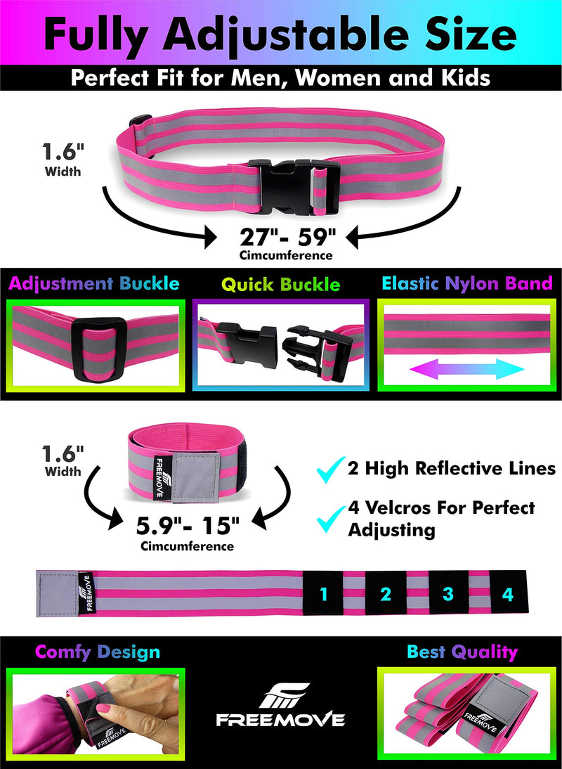 [AUSTRALIA] - Reflective Running Gear SET1 Reflective Belt with a pack of 4 Reflective Bands | SET2 pack of 2 Bands and Carry Bag | High Visibility at Day or Night Cycling, Biking, Walking, Jogging For Men, Women Pink BELT and BANDS 