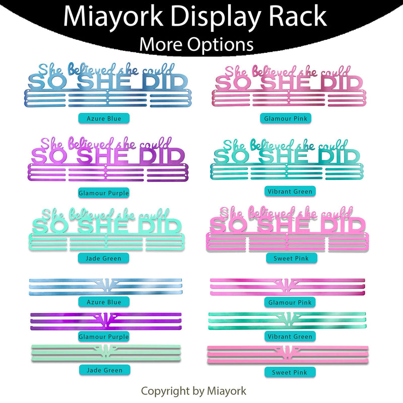 Miayork 2021UPGRADE Medal Holder Display Hanger Rack Medals-SHE Believed SHE Could SO SHE DID Plus Black Medal Holder Wall Mount Easy to Install Race Runner Medal Frame Azure Blue - BeesActive Australia