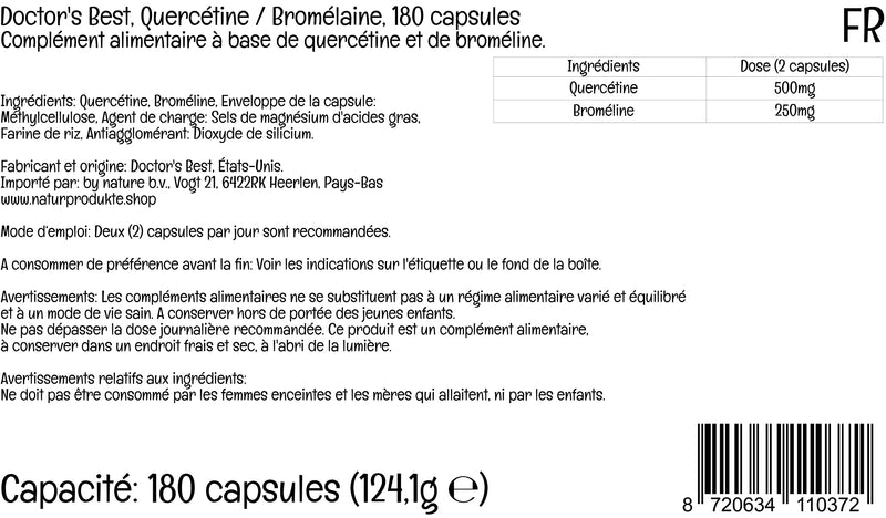 Doctor's Best, Quercetin Bromelain, 180 Vegan Capsules, Highly Dosed, Laboratory Tested, SOYA-Free, Gluten-Free, Non-GMO - BeesActive Australia