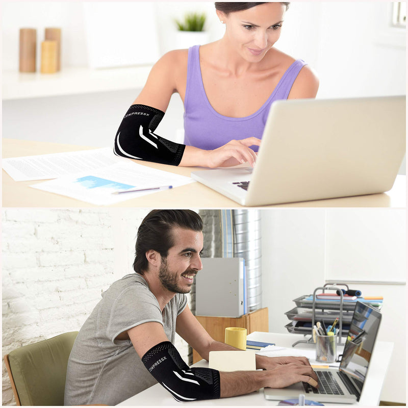 Compress Pro Medium Elbow Support Brace (1 Sleeve) - Compression Arm Splint for Tennis Elbow, Golfers Elbow, Weightlifting, Tendonitis, Sports/Fitness Injuries - Joint Relief Treatment for Men & Women - BeesActive Australia
