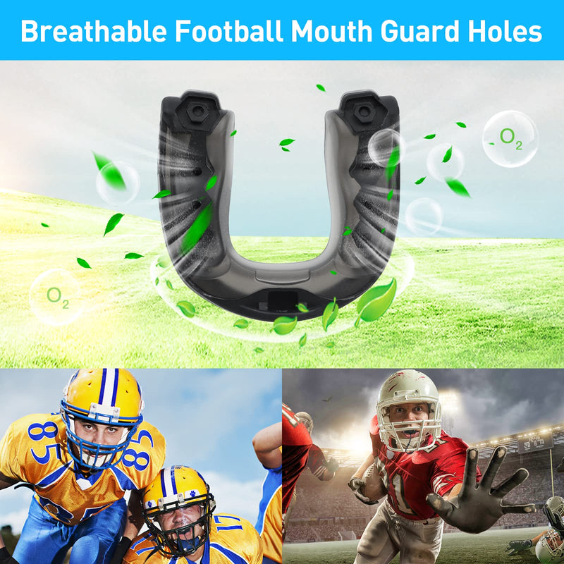 2 Pack Football Mouth Guard with Strap, Professional Youth Mouth Guard Soft Sports Mouthguard for Boxing, MMA, Lacrosse, Hockey, Rugby and Basketball for Adult & Youth (Black) Black - BeesActive Australia