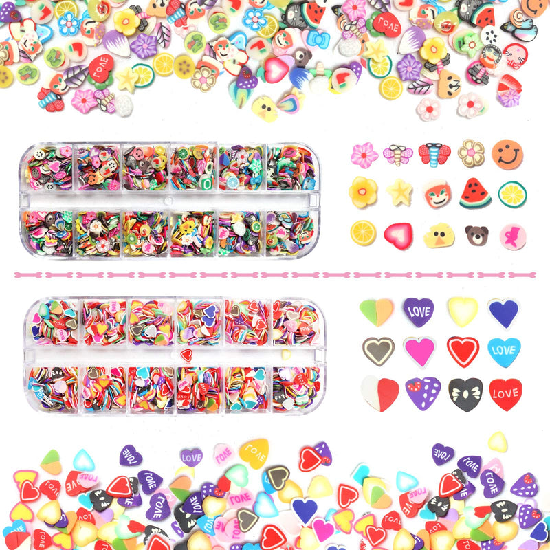 Allstarry 72 Grids Nail Art Slices Fruit Heart-Shaped Flower Cute Designs 3D Polymer Nail Decorations with Tweezers for Slime Supplies DIY Crafts Nail Art - BeesActive Australia