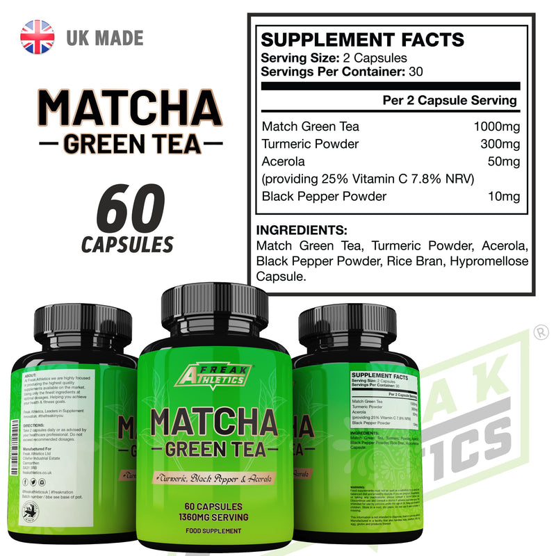 Matcha Green Tea 60 Capsules - Matcha Green Tea Tablets - Boosted with Turmeric, Acerola Cherry & Black Pepper - BeesActive Australia