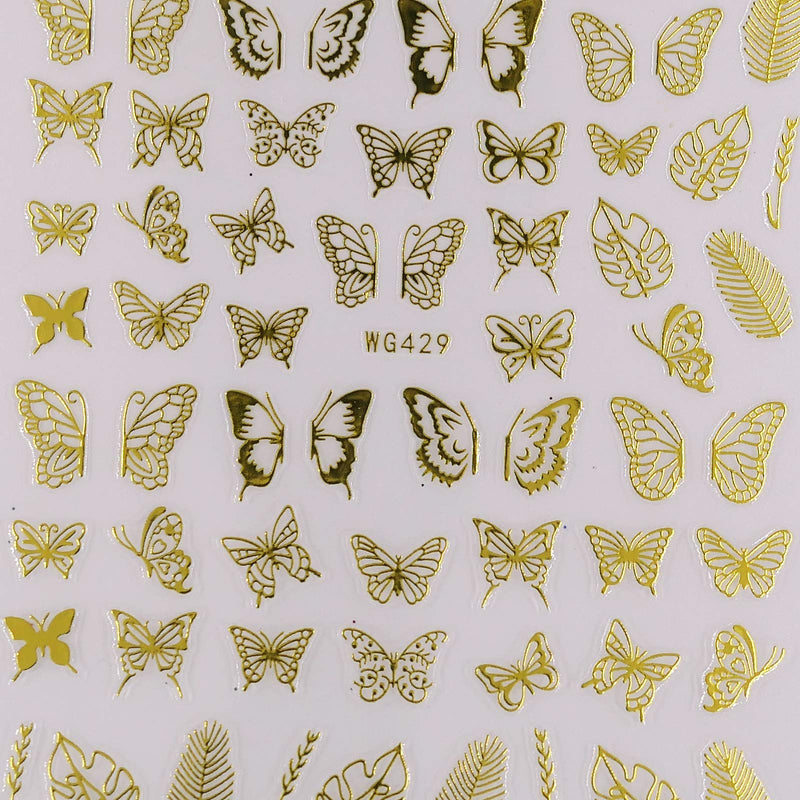 Nail Stickers Decals Self-adhesive Gold Black White Flower Butterfly Sticker for Women Teens Fingernail Acrylic Nails Decoration 9 Sheets Butterfly & Flower - BeesActive Australia