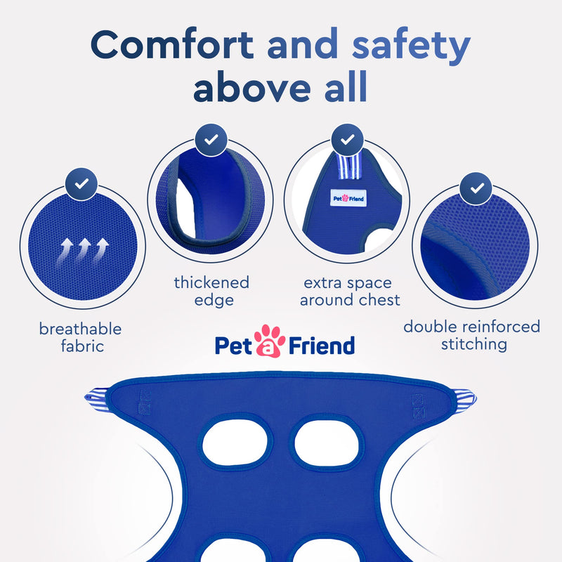 Pet a Friend Dog and Cat Grooming Hammock - Hanging Harness for Nail Trimming, Clipping - Pet Grooming Hammock Sling - Dog and Cat Holder, Hanger, Restraint Bag - Grooming Hammock for Dogs Small Blue - BeesActive Australia