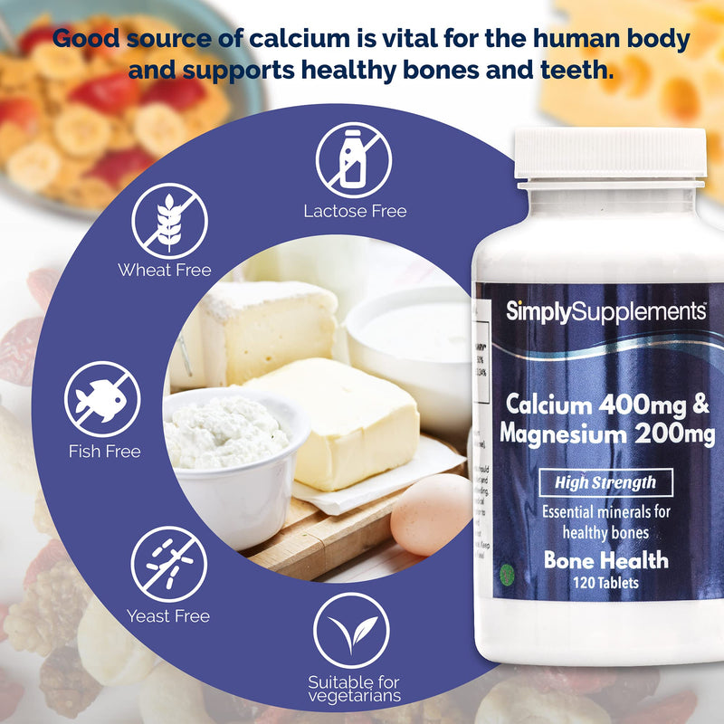 Calcium 400mg & Magnesium 200mg | Support for Bone Health and Muscle Function | Vegan & Vegetarian Friendly | 120 Tablets | Manufactured in The UK - BeesActive Australia